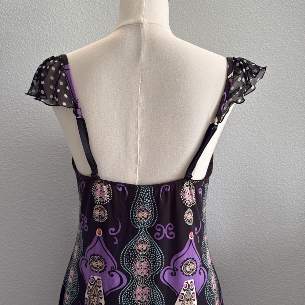 Bisou Bisou by Michele Bohbot Women’s Purple Black Printed Slip Dress XS - Picture 4 of 8